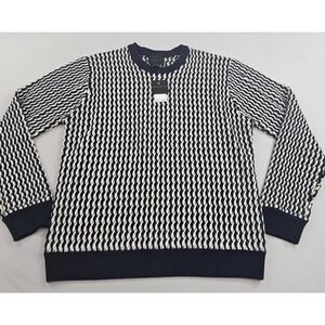 Magaschoni sweater men L Large navy white wool GM80101M striped $258
